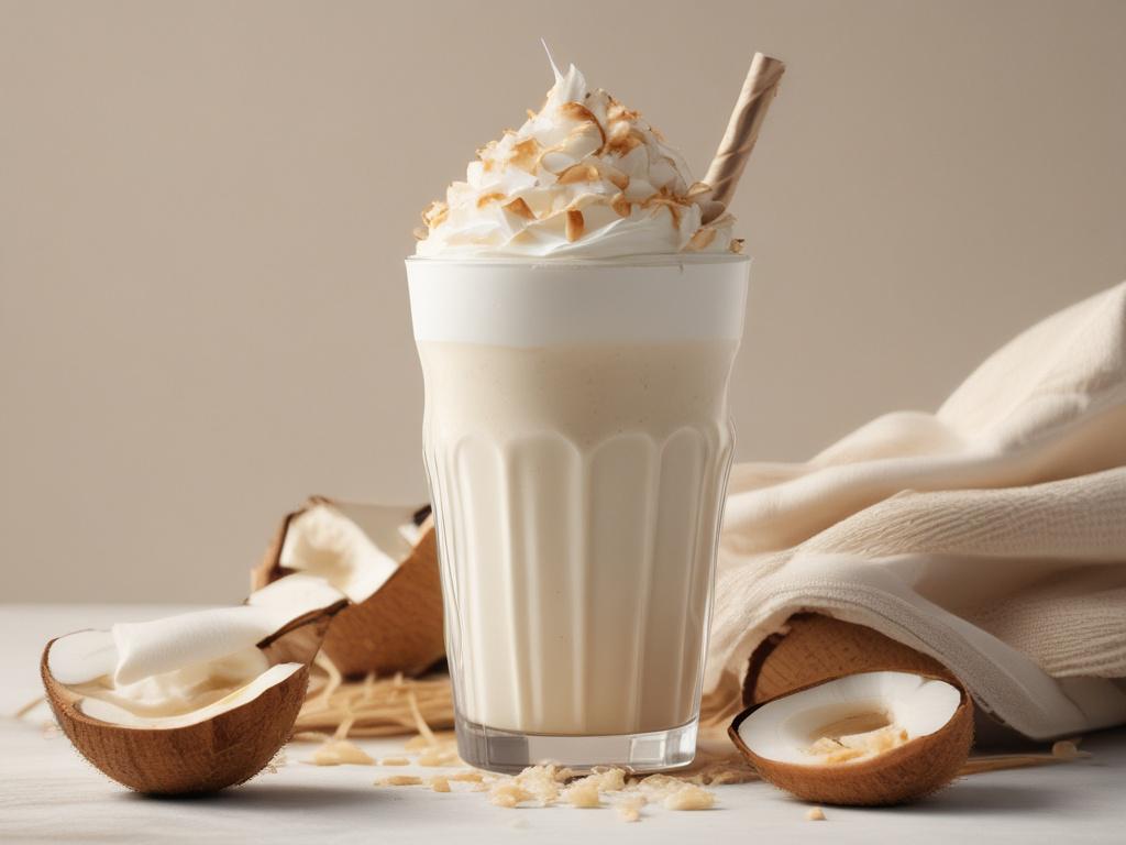 Coconut White Mocha Frappe, whipped cream, toasted coconut, coffee, refreshing drink
