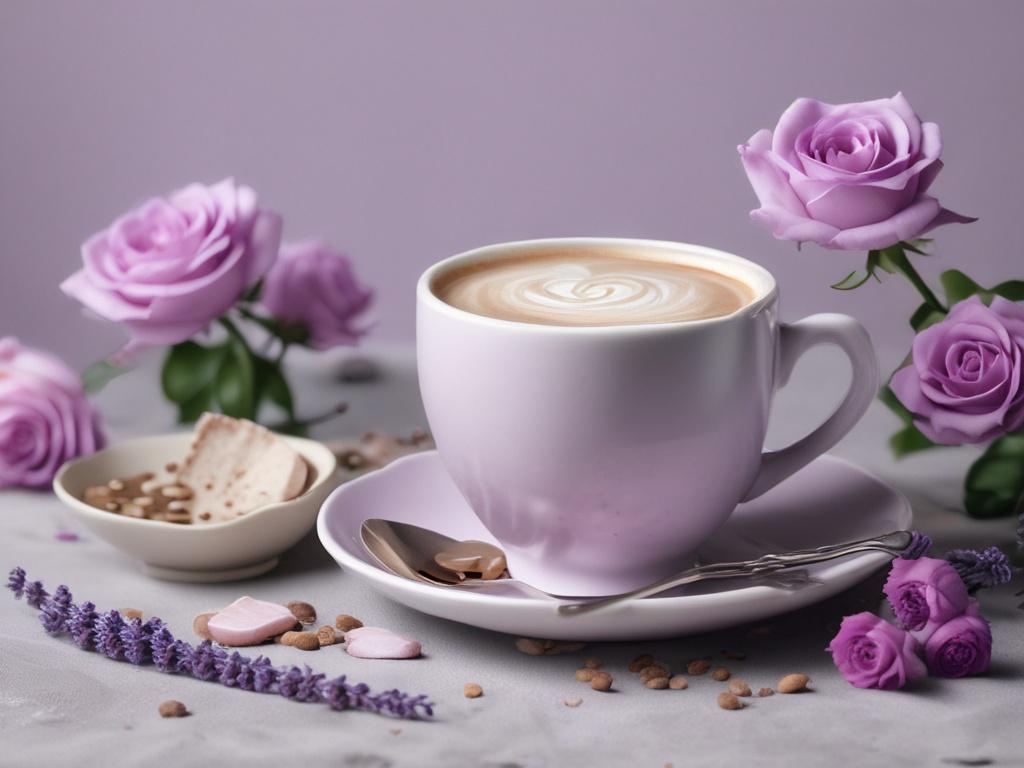 Lavender Rose Cappuccino, espresso, steamed milk, lavender petals, coffee, floral drink