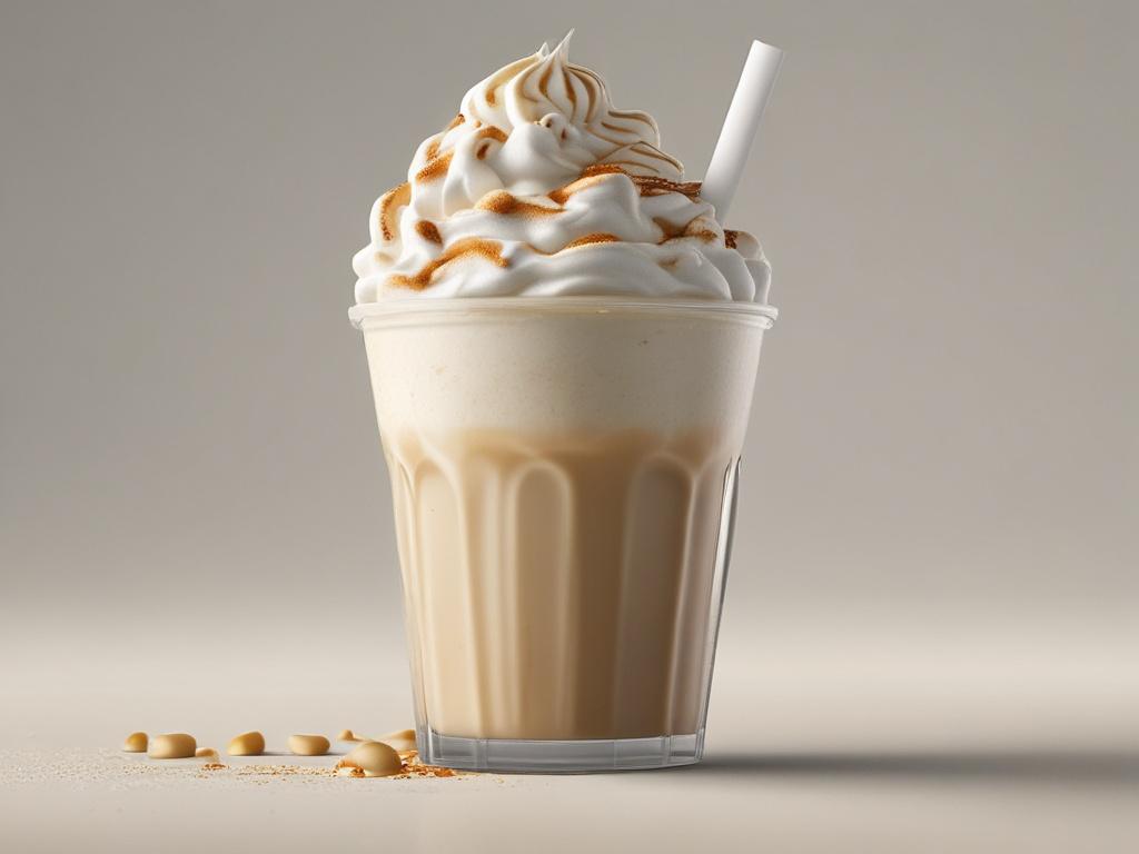 Vanilla Toffee Frappucino, ice cream, whipped cream, toffee sauce, refreshing drink